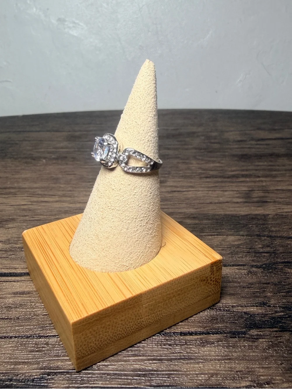 Silver Halo Cubic Zirconia Ring in White Size 8